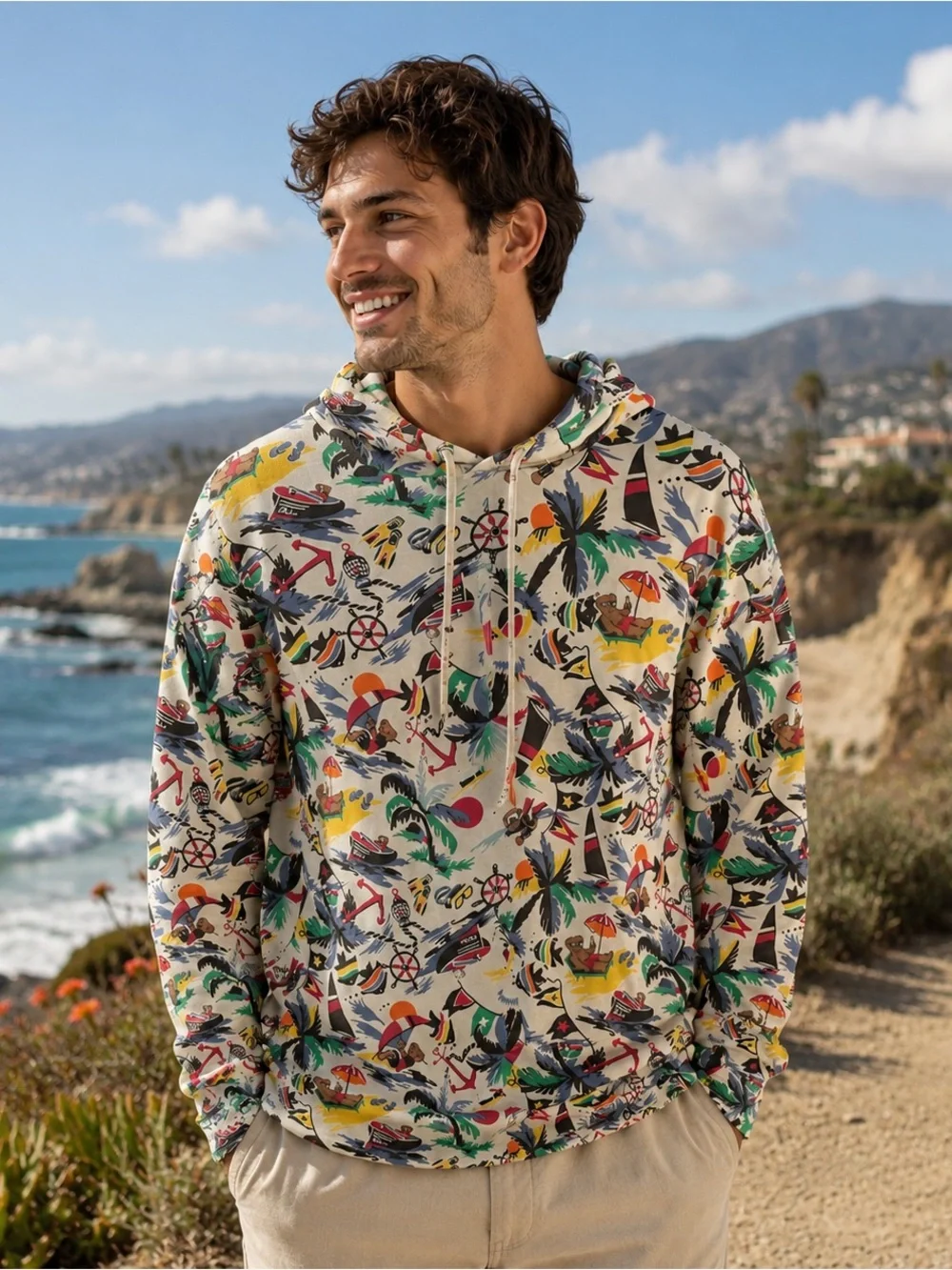 Polo Ralph Lauren Polo Bear Tropical Print Lightweight Hoodie NWT L 100% Cotton